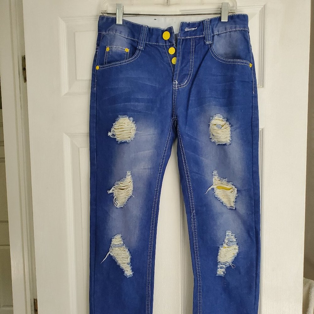 COOL Levis jeans bright blue yellow accents button